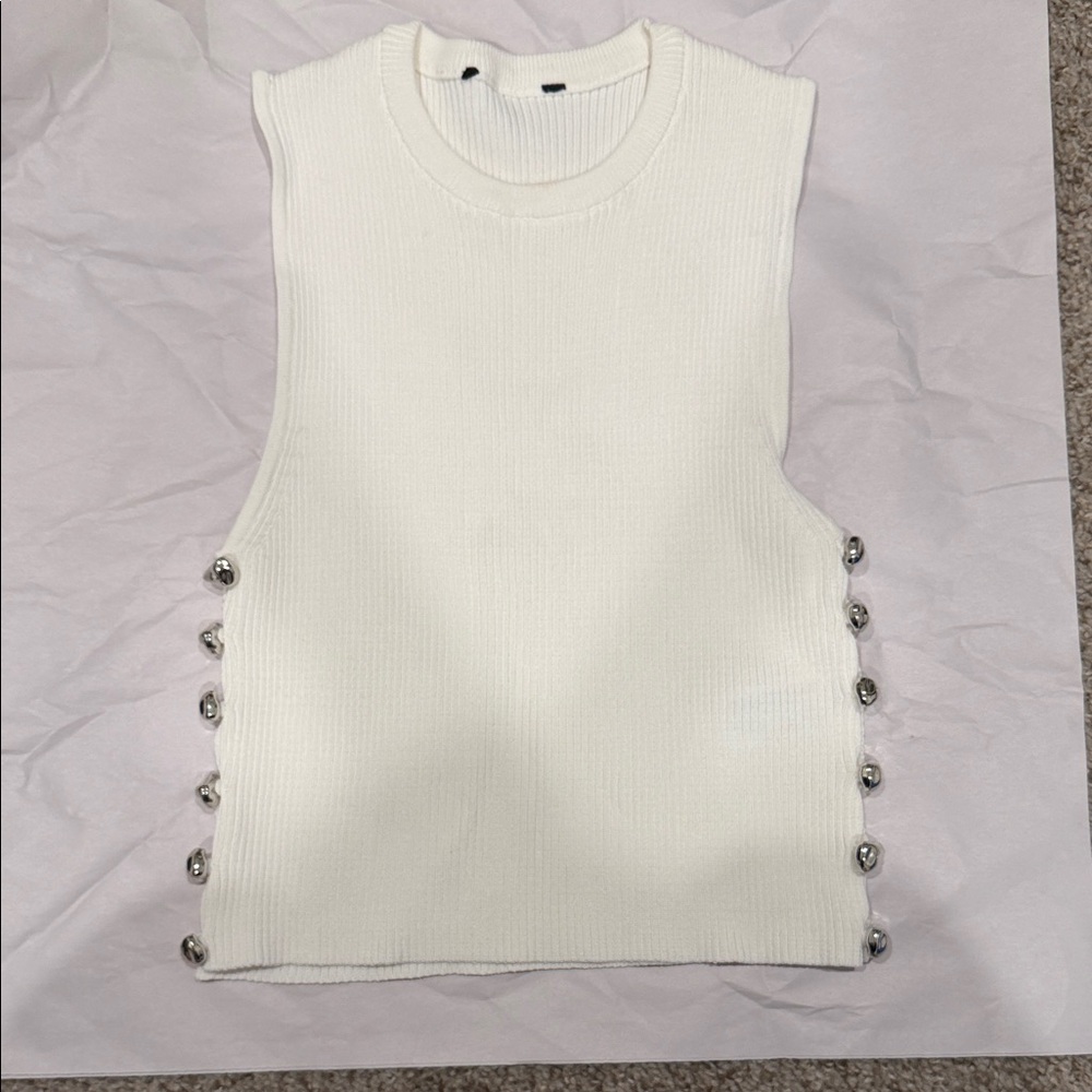 Zara Terez White Tank Top with Silver Buttons